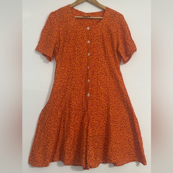 Vintage Y2K Orange Cottagecore Scoop Neck Coquette Mini Romper - Picture 9 of 13